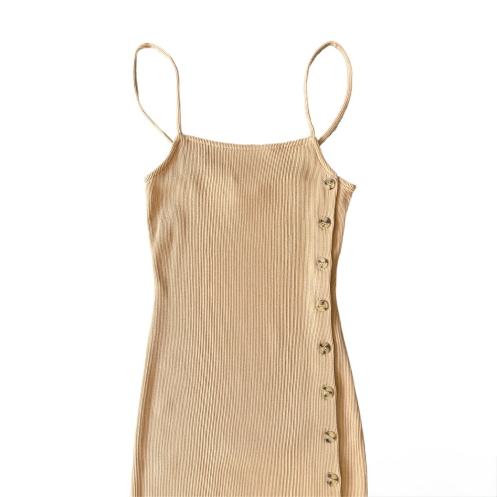 French Connection Tan Midi Dress with Button Detail - Picture 2 of 6